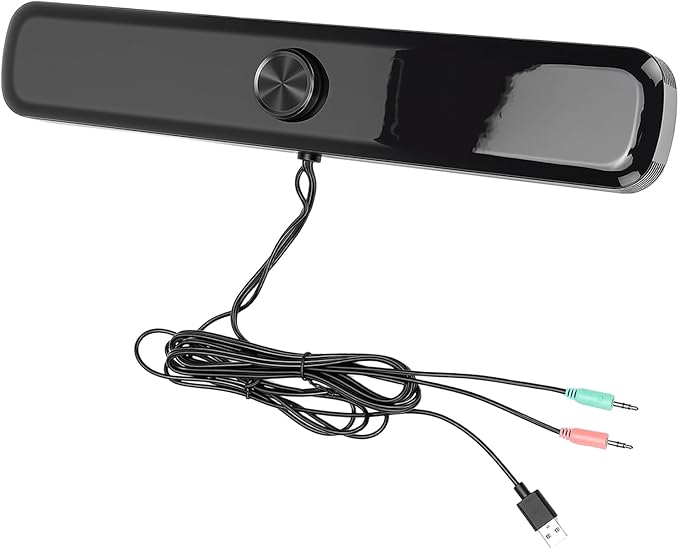 3D Stereo Sound Laptop Speaker with Mic Breathing LED Lights 3D Sound Technology Metal Grilles Wide Compatibility Anti Slip Design ABS Material Size: 420x75x59mm