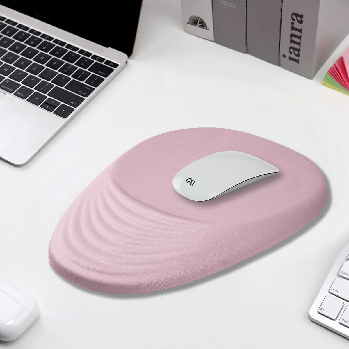 Ergonomic Mouse Pad Wrist Rest, Pink Mouse Pads with Wrist Support, Memory Foam Massage Design & Non-Slip PU Base MousePads for Pain Relief, Desk, Office, Home, Women