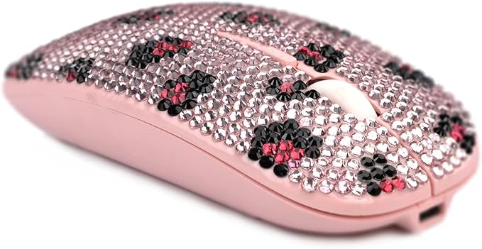 Bling Luxury Crystal Rhinestone Wireless Mouse Sparkly Computer Mouse with USB Receiver for Girls Bedazzled Leopard Mice for Notebook PC Laptop MacBook - Pink