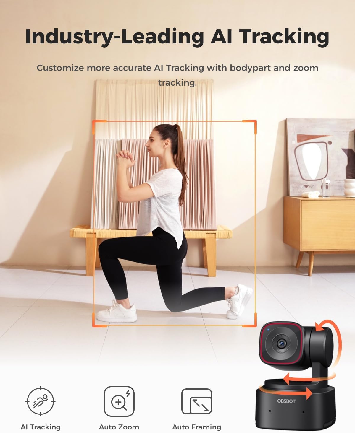 OBSBOT Tiny 2 Lite 4K Webcam for PC, AI Tracking PTZ Streaming Camera with 1/2" Sensor, Gesture Control, 60 FPS, HDR, Microphones, Web Camera for Desktop Computer, Laptop, Meeting, Video Calls, etc.