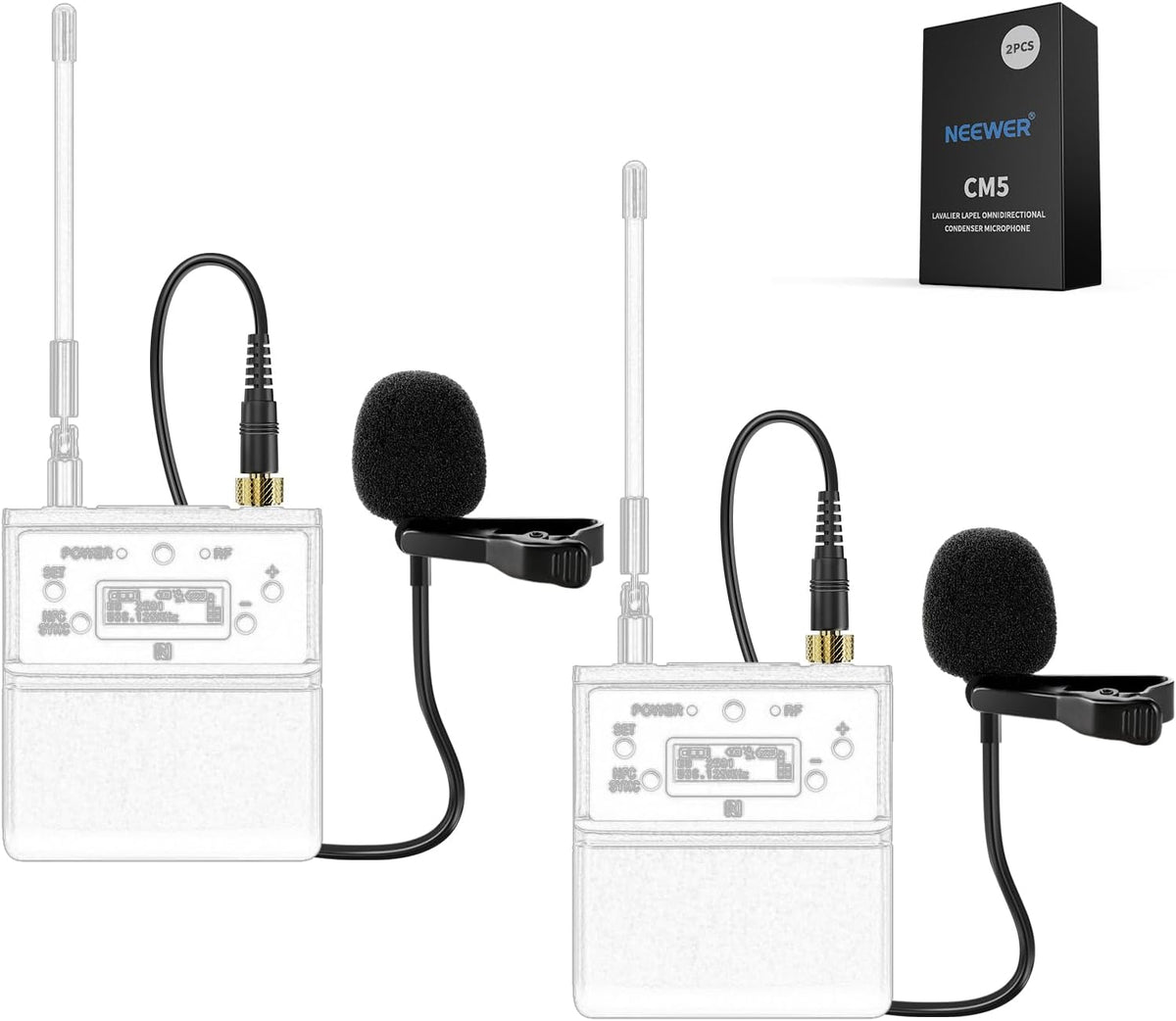 NEEWER Lapel Lavalier Microphone (2 Pack), Wired Clip On Omnidirectional Condenser Lav Mic Compatible with Rode Wireless GO II DJI Wireless Mic Transmitter for Stage YouTube Video Live Stream, CM5