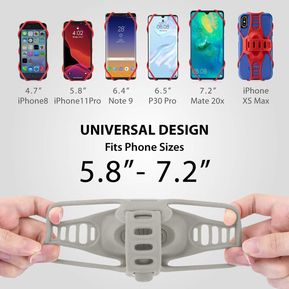 BONE Bike Tie Pro 3, Bike Cell Phone Mount for Stem, Scratch-Free Silicone Holder with Shock-Absorbing Design, Universal Cycling Phone Holder Compatible with Most Smartphones (Gray - Stem)