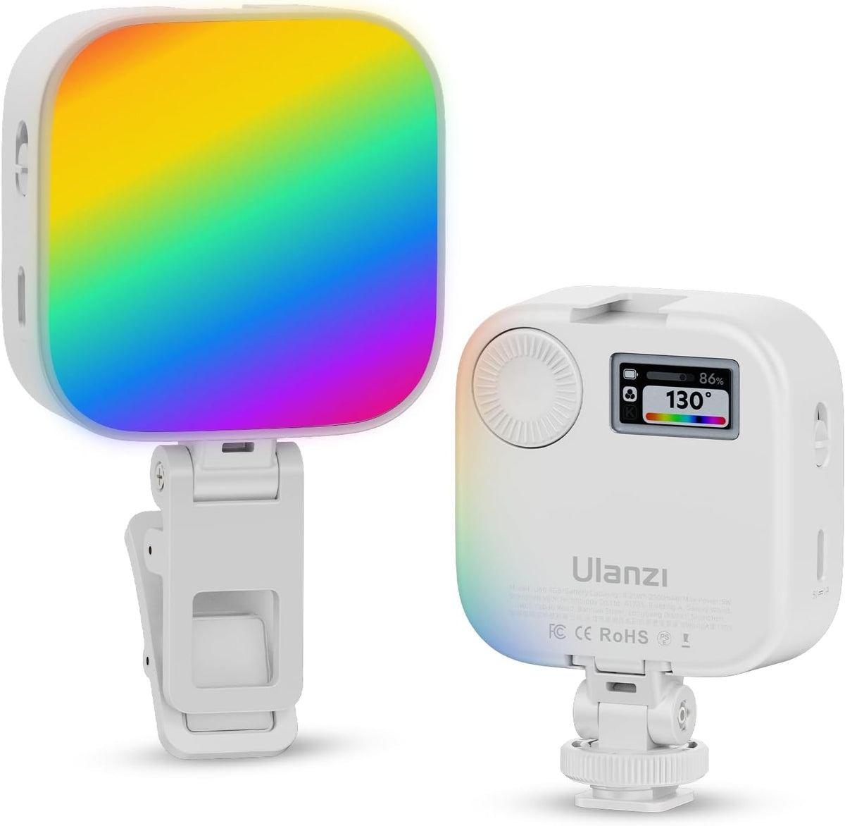 ULANZI U60 RGB Video Lights White LED Camera Light 360° Full Color Portable Photography Lighting w Quick Release Cold Shoe Adapter and Clip, 2500mAh Rechargeable CRI 95+ 2500-9000K Dimmable Panel Lamp