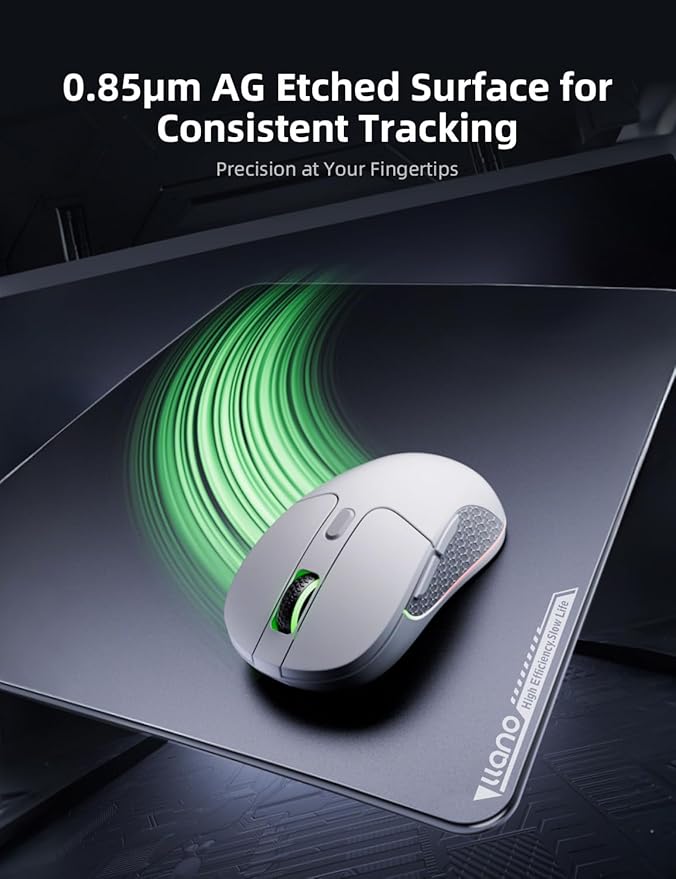 llano MP001 Tempered Glass Gaming Mousepad for FPS Gamers 13.8x11.8 Mouse Mat Ultra-Smooth 0.85μm Micro-Etched Surface 3mm Thick Non-Slip Base Compatible with Viper/G502 Large 350mm *300mm