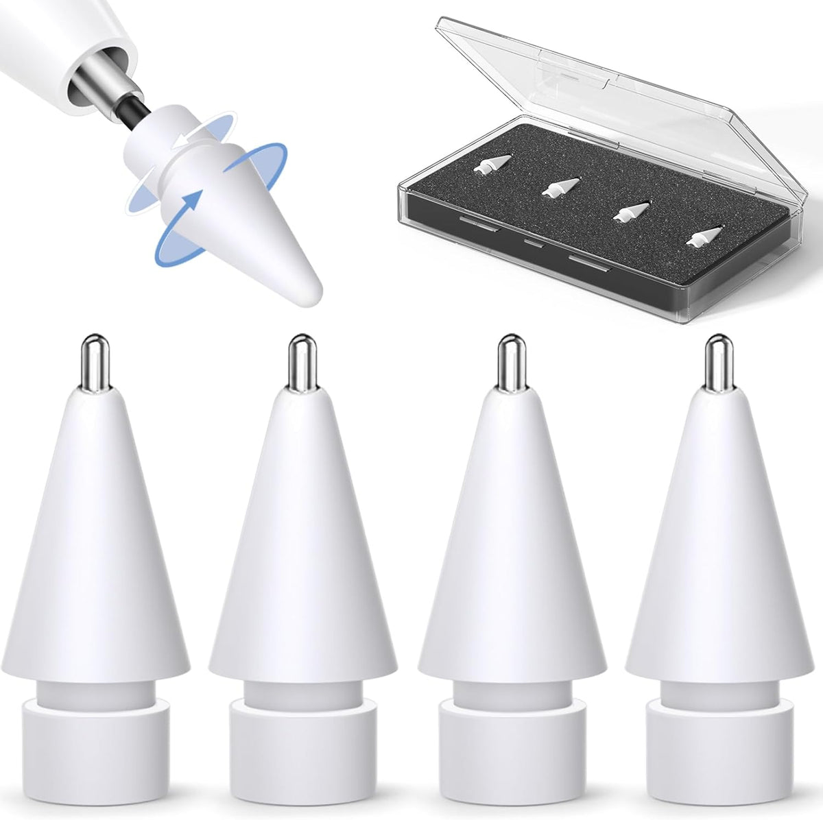 (4 Pack) Replacement Tips for Apple Pencil 2nd Generation and Pencil 1st Generation,Inesore Upgraded Apple Pencil Tips Accessories Compatible with Apple Pencil 2 Generation iPad Pro Pencil Nib