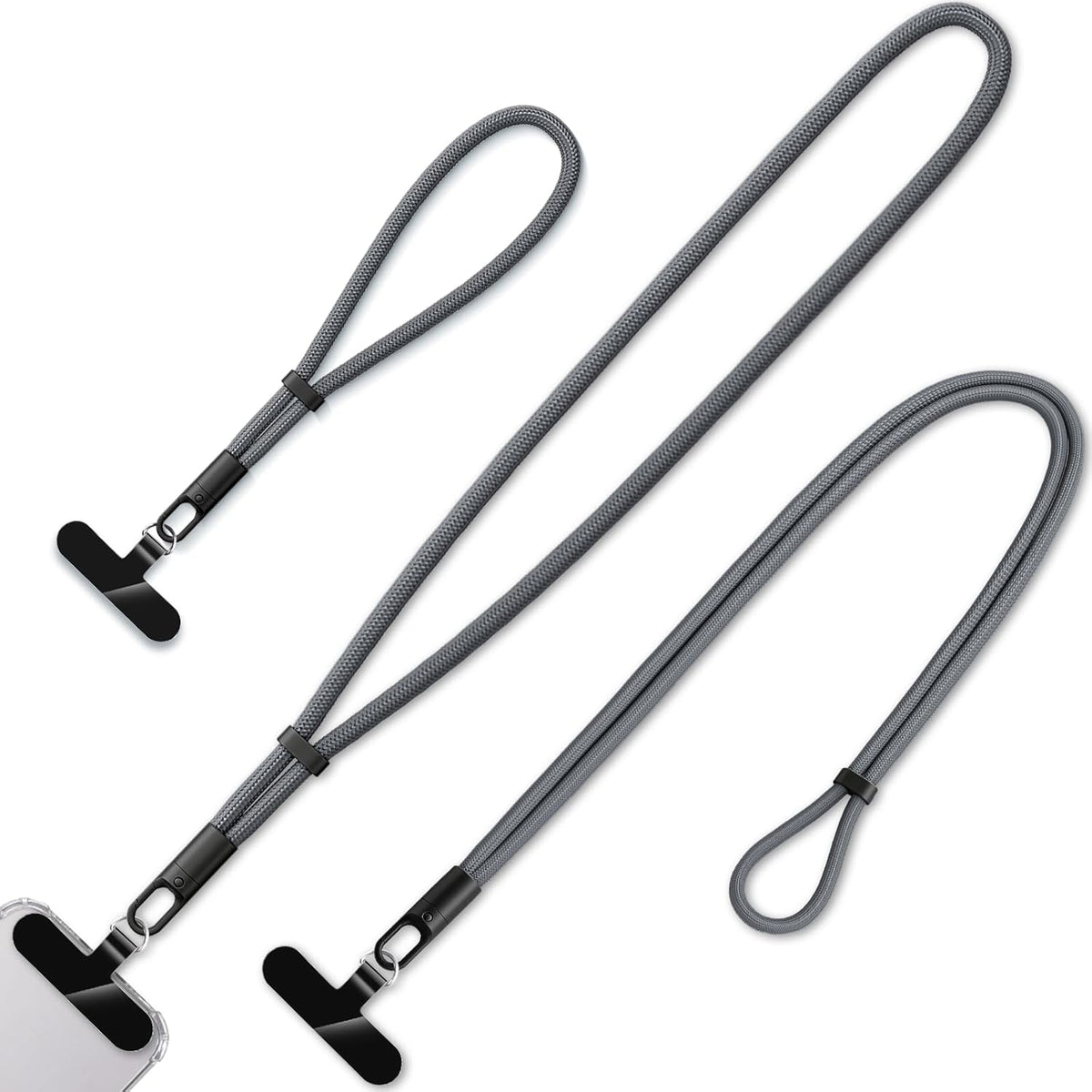 3 Pack Phone Lanyard,1×Phone crossbody strap,1×Phone Neck Strap,1×Wrist Strap,3×Tether Tabs,Universal Cell Phone Multifuctional Patch Polyester Lanyards(Grey)