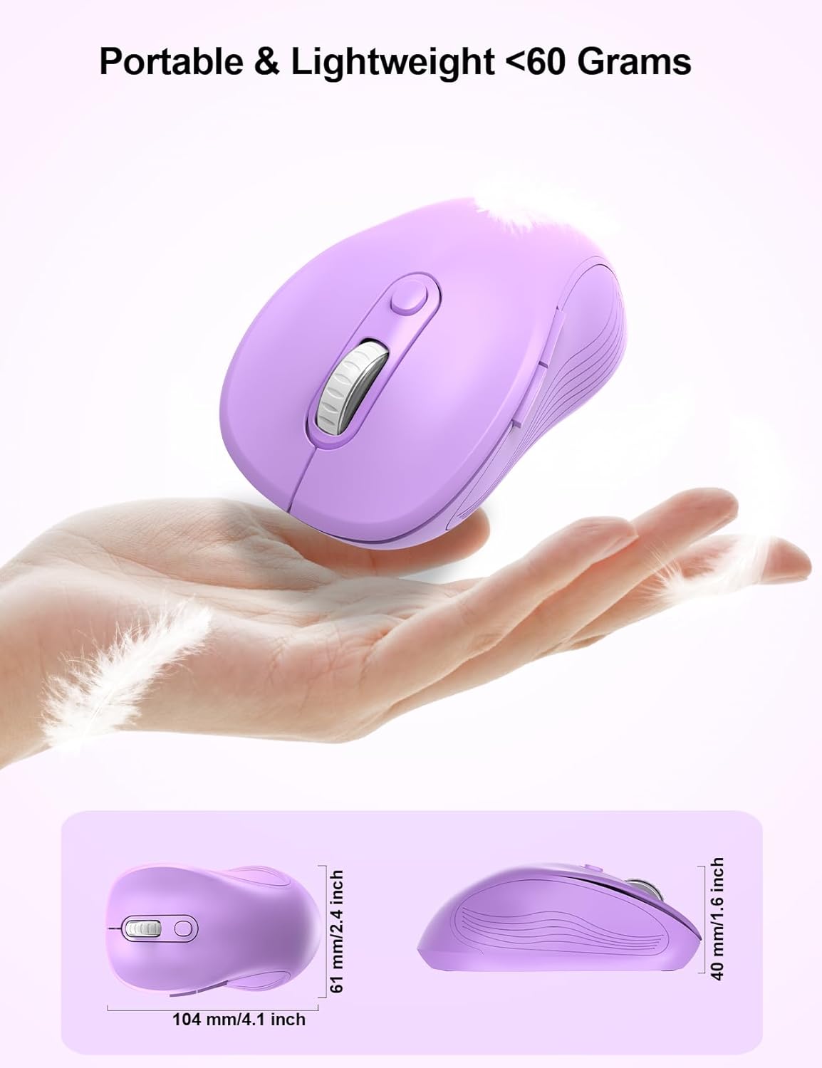 Trueque Wireless Mouse for Laptop, 2.4GHz Ergonomic Computer Mouse with Back & Forward Buttons, 3-Level DPI, 6 Buttons, Optical USB Cordless Mice for Windows Chromebook MacBook PC (Lavender)