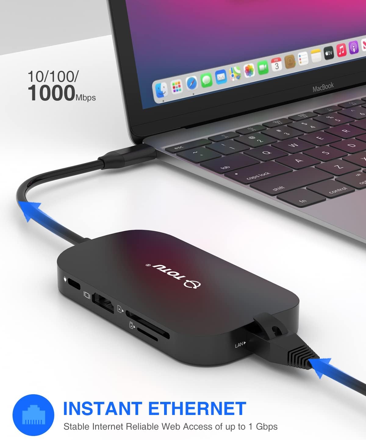 USB C Hub, 9-in-1 Type C Hub with 4K USB C to HDMI, Ethernet Port, USB-C Power Delivery (PD) Port, 2 USB 3.0 Ports, USB 2.0 Port, SD/TF Card Reader, Compatible with MacBook Pro Air and Type C Laptops