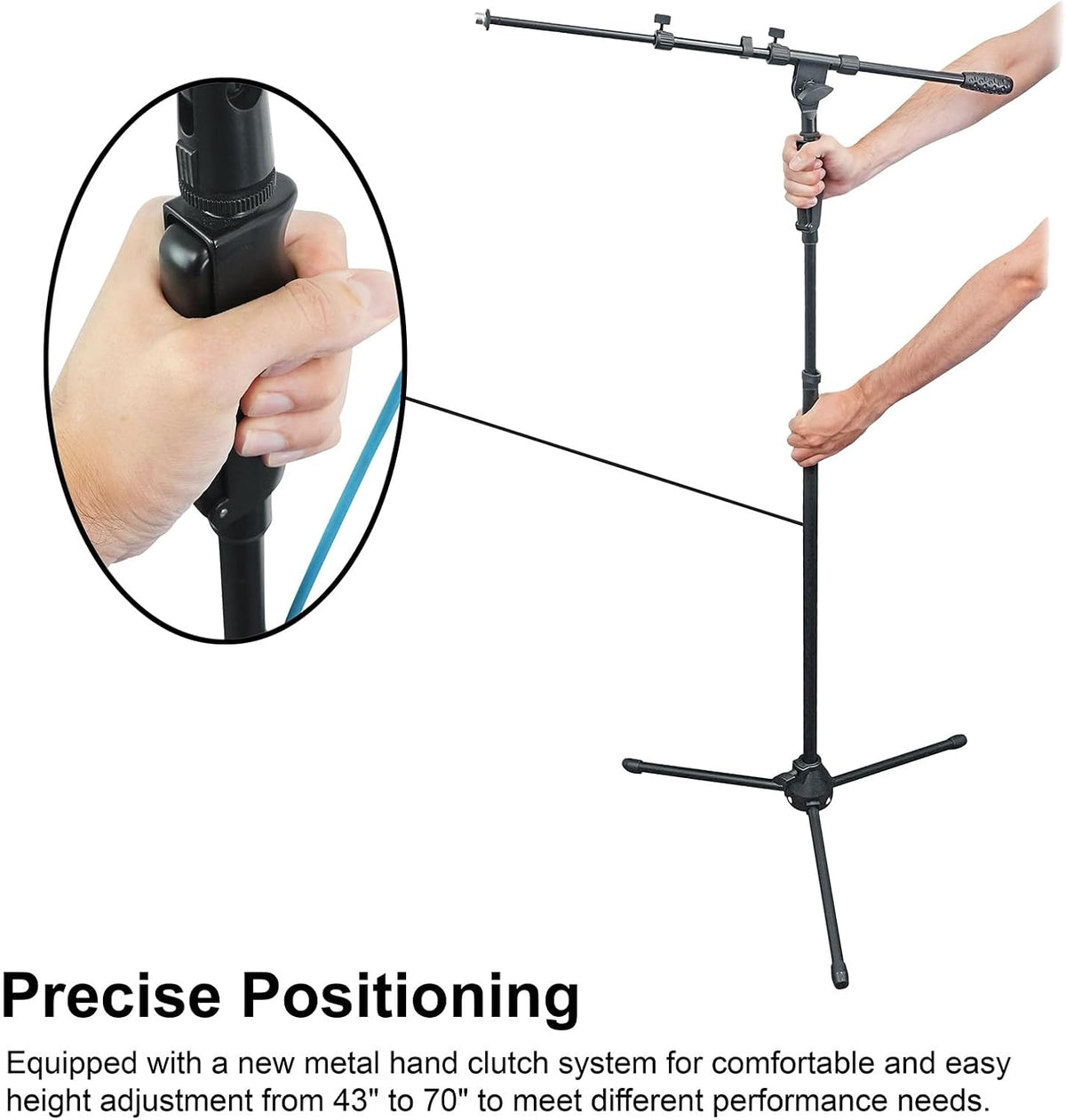 Rockville RVMIC3 V2 Portable Adjustable Tripod Boom Mic Stand for Singers & Musicians, Quick Release Clutch, Sturdy All-Metal, 25"-46.5" Telescopic Boom, Foldable, 6.7 lbs