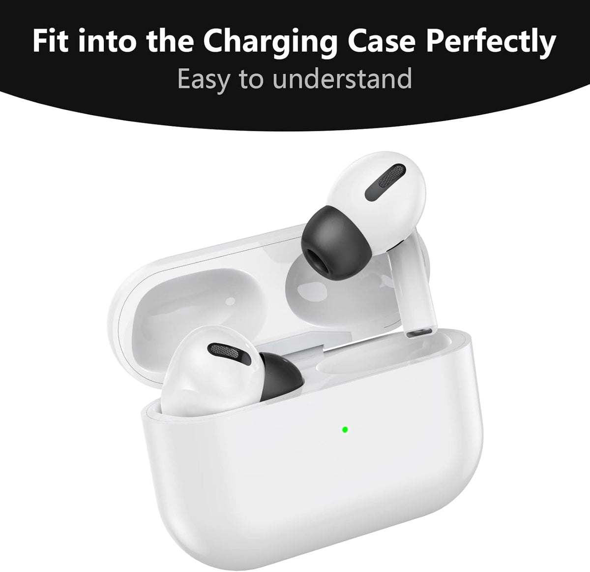 Lanwow Premium Memory Foam Tips for AirPods Pro & AirPods Pro 2nd Generation. No Silicone Eartips Pain. Anti-Slip Eartips. Fit in The Charging Case, 3 Pairs (Large, Black)