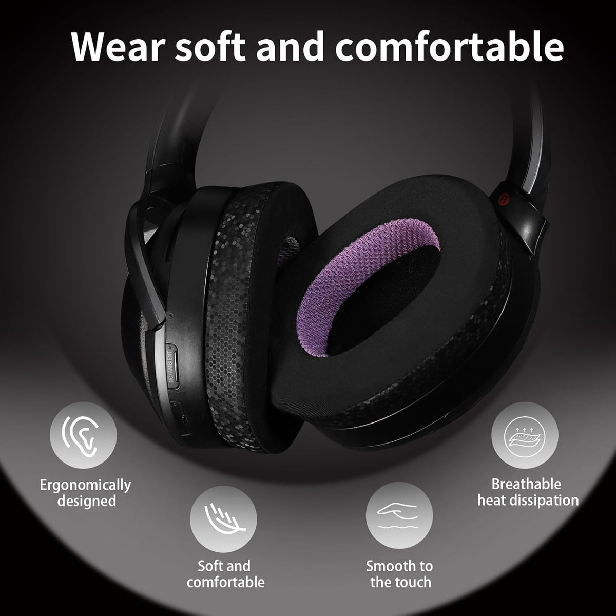 Magic Ice Gel Replacement Earpads for WH-1000XM2/MDR-1000X Headphones (Black/Purple)