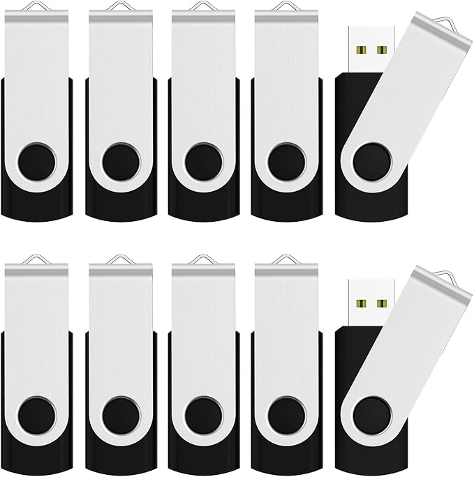 JUANWE 16GB USB Flash Drives 10 Pack Bulk Thumb Drives USB 2.0 Foldable 360°Swivel USB Storage Flash Drive Memory Sticks Jump Drive Mutipack Pen Drive Zip Drive Flashdrive for PC/Tablet Black