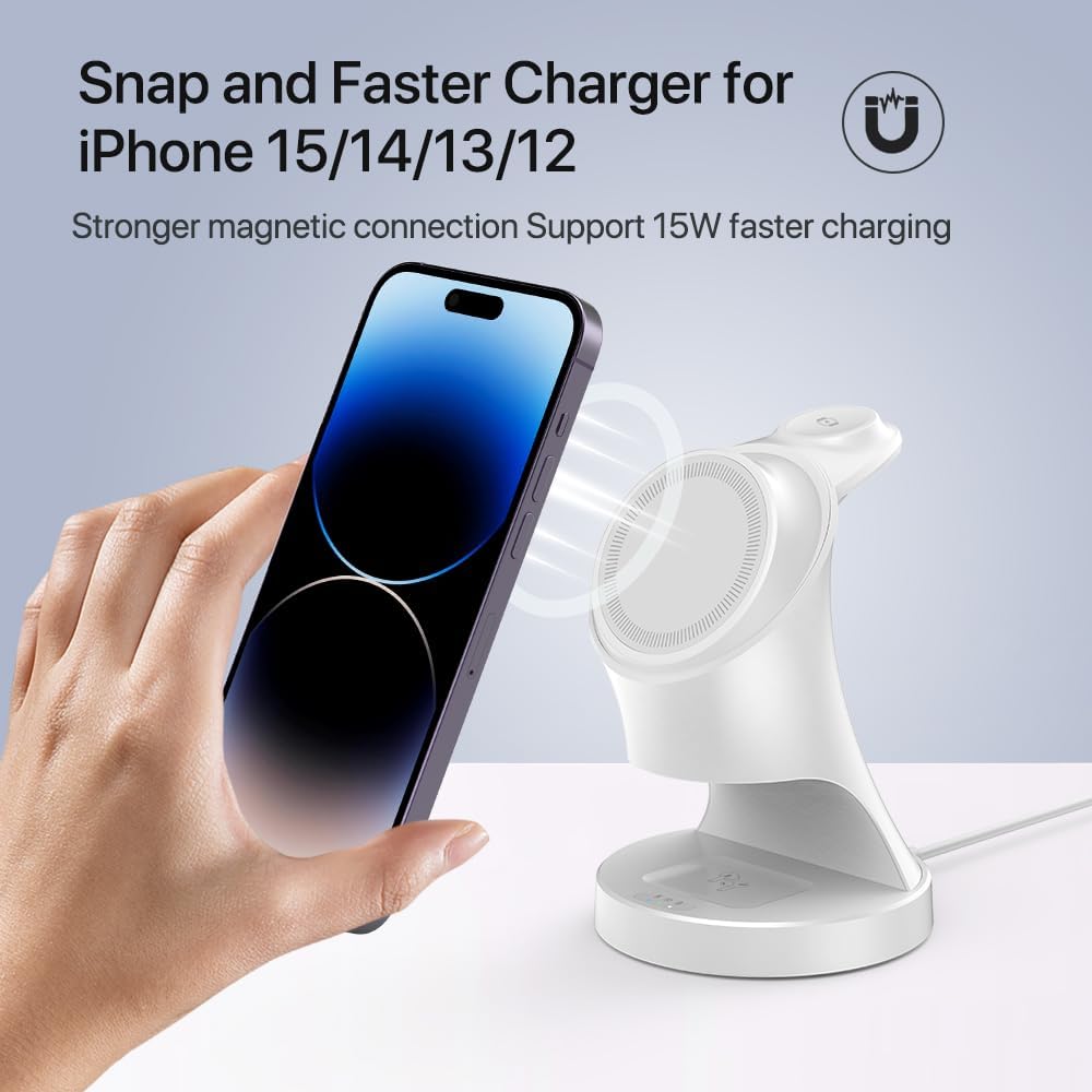 3 in 1 Wireless Charging Station for Apple Devices,Magsafe Charger Stand for IPhone16 15 14 13 12 Pro/Max/Plus/Mini Wireless Charger Station for AirPods 2/3/Pro iWatch Ultra/8/7/SE/6/5/4/3/2