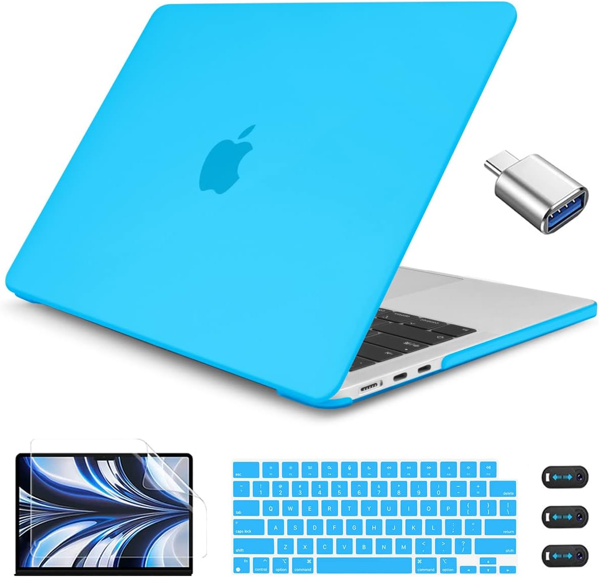 CISSOOK for MacBook Air 13.6 inch 2022 2024 2025 Release M2 M3 Chip Model A2681 A3113, Plastic Hard Shell Case for MacBook Air 13.6 inch M2 M3 with Keyboard Cover Screen Protector, Frosted Sky Blue