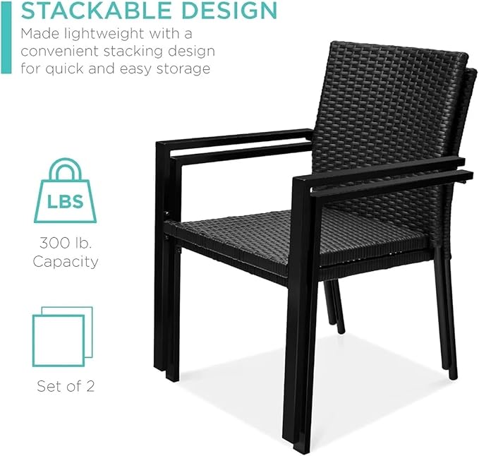 Adjustable Office Computer Chair with Armrest 2pcs Stackable Outdoor Rattan Wicker Dining Chairs with Armrests Steel Frames for Patio(Black)