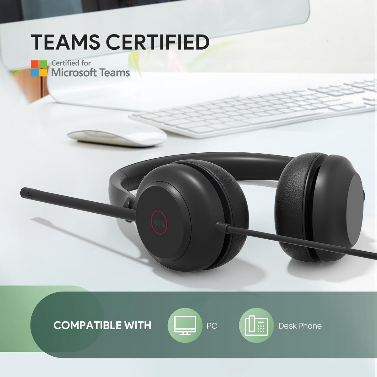 Yealink UH35 USB Headset for PC, Wired Headphones with Noise Cancelling Microphone, Certified Teams, All-Day Comfort Design, Stereo Headset for Home Office Online Meeting, Easy Mute, Busylight