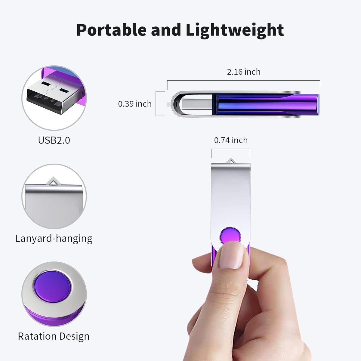 ABLAZE 16GB Flash Drive 2 Pack, USB 2.0 Thumb Drives with Lanyards Swivel USB Memory Stick 16GB（Green and Purple