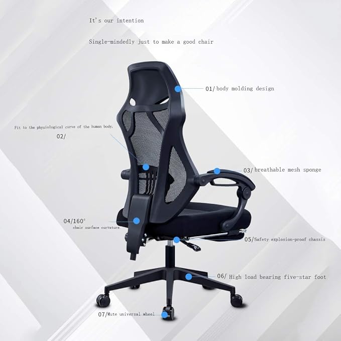 Office Chair Gaming Chair Computer Chair Ergonomic Mesh Office Chair High Back Computer Chair Desk Chair Mesh Chair with Thick Cushion Soft Adjustable (Color : Argento)
