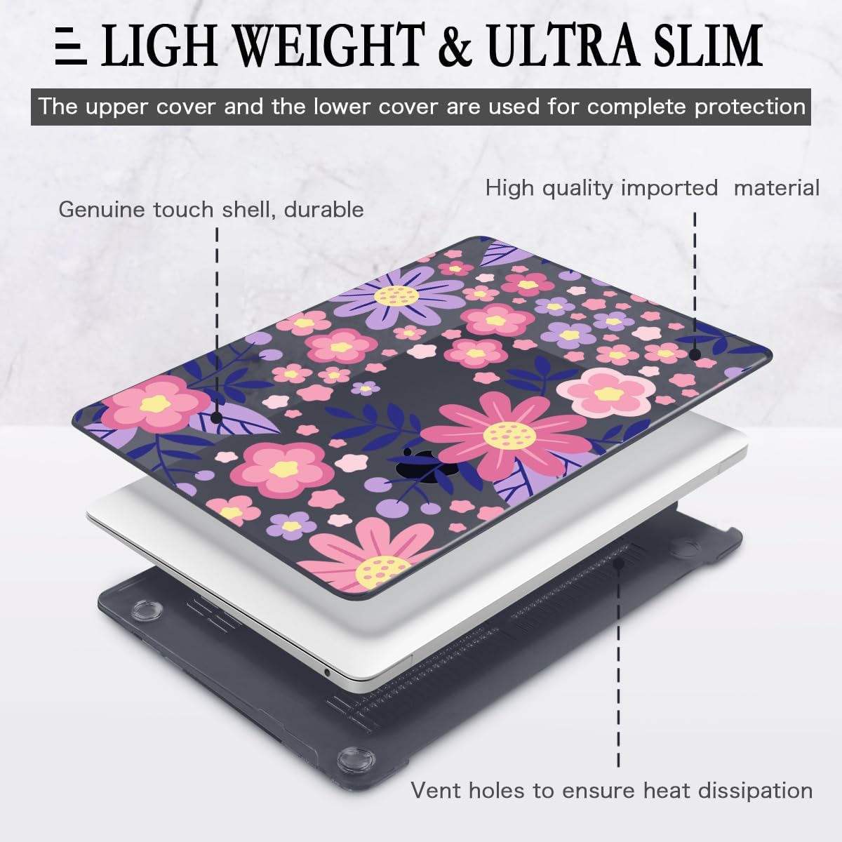 CISSOOK for MacBook Air 13 inch M1 Case 2021 2020 2019 2018, Hard Shell Case Keyboard Skin Screen Protector for MacBook Air 13.3 A2337 A2179 A1932, Stylized Flowers