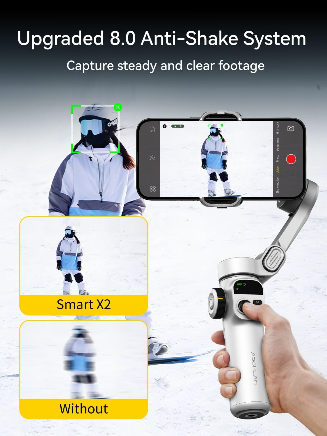 Gimbal Stabilizer for iPhone, Phone Gimbal with Face/Object Tracking for Vlog Recording, 3-Axis Phone Stabilizer with 7.8' Extension Rod and OLED Display for iPhone/Android-Smart X2 White