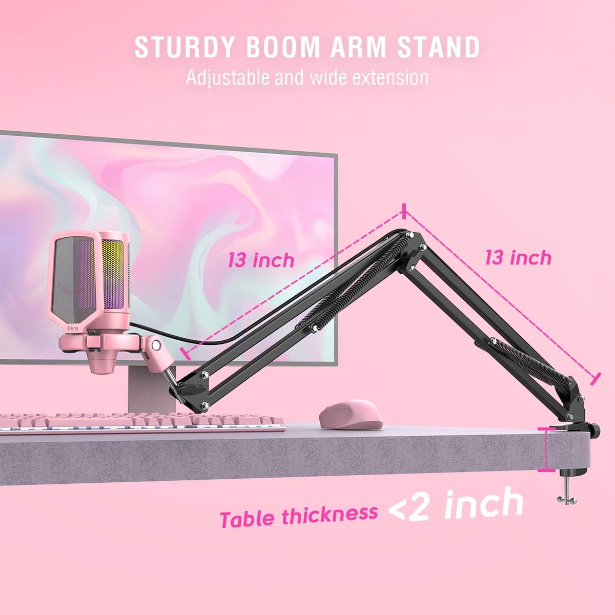 FIFINE Gaming USB Microphone Kit, PC Streaming Recording Computer RGB Microphone Set for Podcasting, Singing, YouTube, Condenser Cardioid Mic with Quick Mute, Gain Knob-A6T Pink