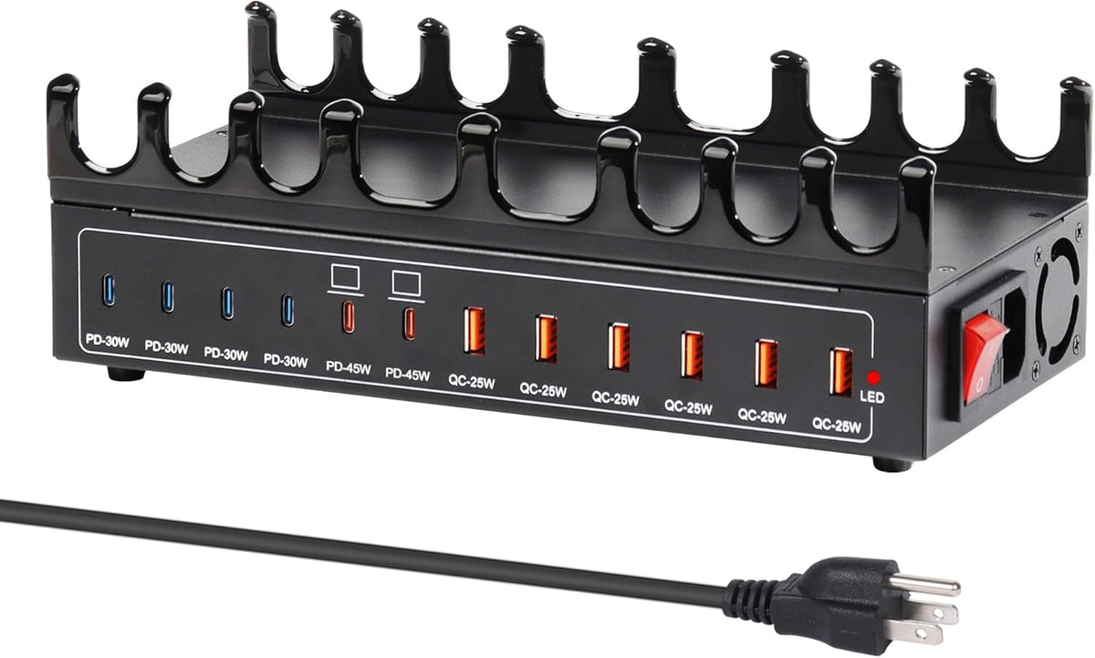 360W Charging Station for Multiple Devices, 12-Port USB C Charging Station with Double 45W PD PPS Port, Multi Device Fast Charger Dock for MacBook Pro Laptop, iPhone, iPad, Tablet, Android Cell Phone
