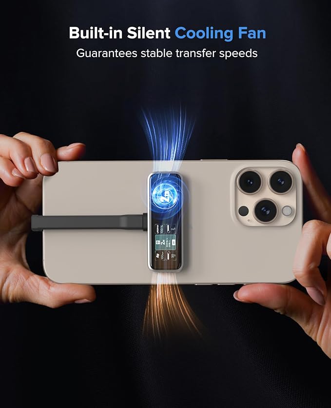 ZIKE Z791C Magnetic Portable SSD 2 TB External SSD Built-in Fan 4K 120fps ProRes Video Recording USB3.2 Gen2 up to 990MB/s Supports PD3.0 Port 27W Charging Compatible with iPhone 17/16/15