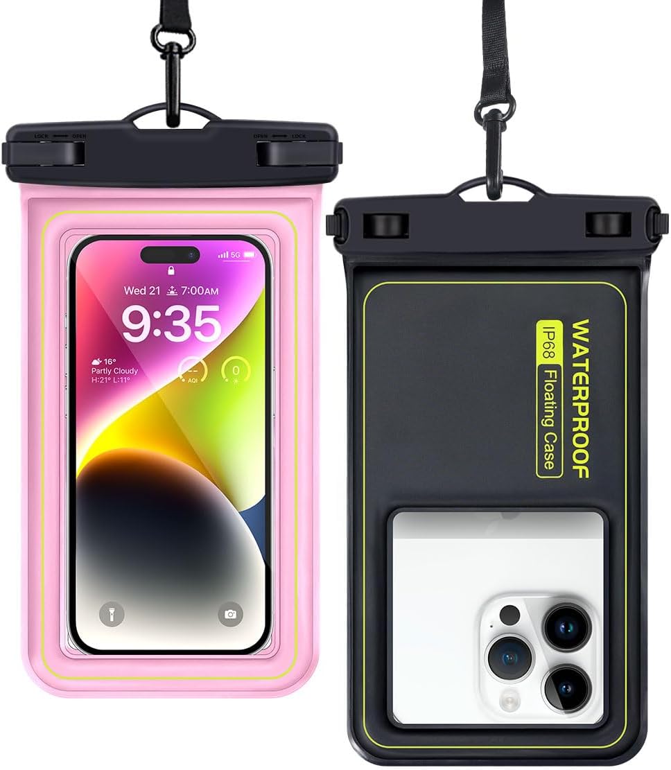 IP68 Waterproof Phone Pouch, Floating Waterproof Phone Case for iPhone 16 15 Pro Max Galaxy S24+ S23 Pixel 8 Pro with Detachable Lanyard, Cellphone Dry Bags Beach Vacation Essentials -2 Pack