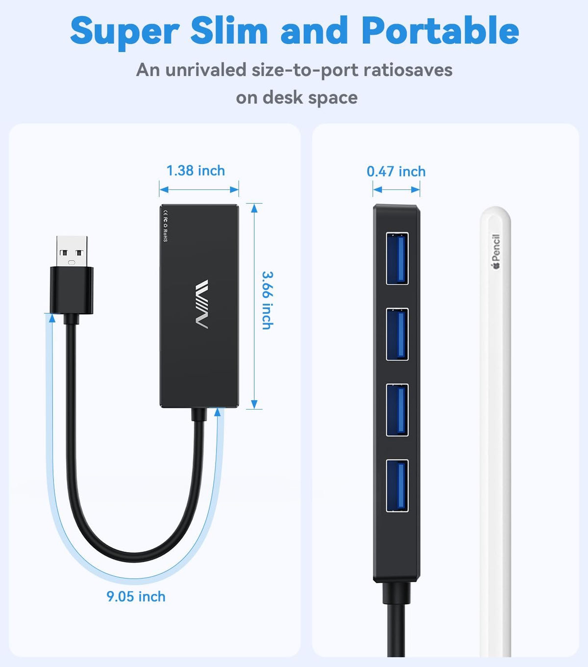 USB 3.0 Hub,4 Port USB Splitter Extender Portable Adapter Multiport Data Hub for Laptop,Xbox, Flash Drive,HDD,Console,Camera,Keyborad,Mouse Windows,Mac OS PC,Not Designed to Charge Devices-Black
