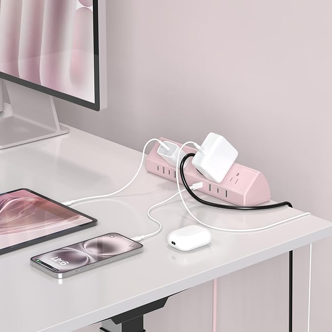 Jgstkcity Desk Clamp Power Strip USB C 45W,Surge Protector,Pink