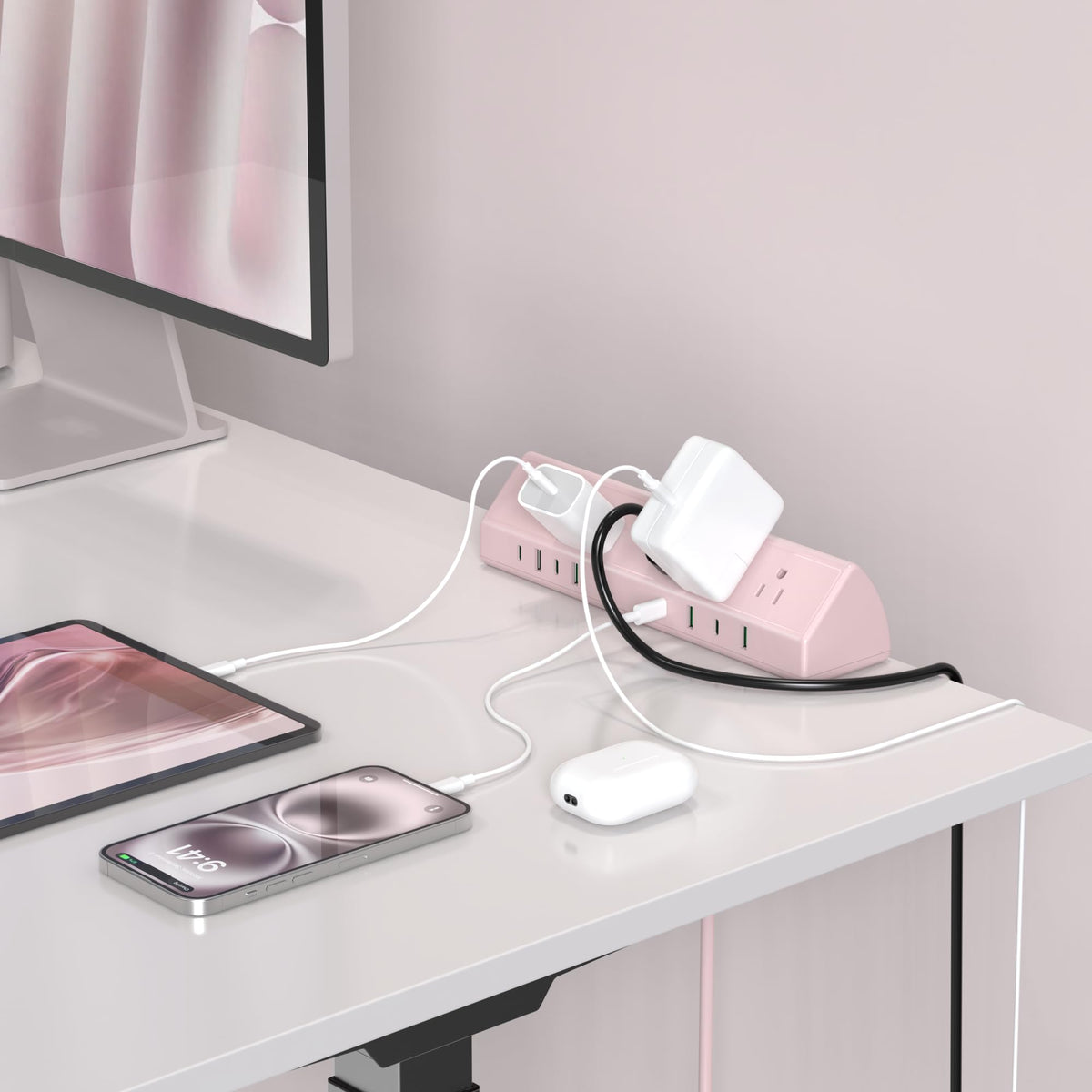 Jgstkcity Desk Clamp Power Strip USB C 45W,Surge Protector,Pink