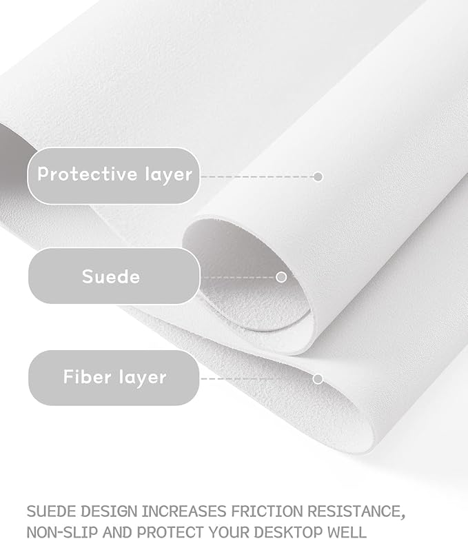 YSAGi Non-Slip Leather Desk Pad XL Size, Waterproof Laptop Computer Desk Keyboard Mat, Table Protector Blotter Mat, Large Mouse Pad for Office/Work/Home/Decor(White, 47.2" x 23.6")-No Band
