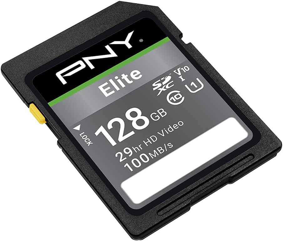 PNY 128GB Elite Class 10 U1 V10 SDXC Flash Memory Card - 100MB/s, Class 10, U1, V10, Full HD, UHS-I, Full Size SD (Pack of 1)