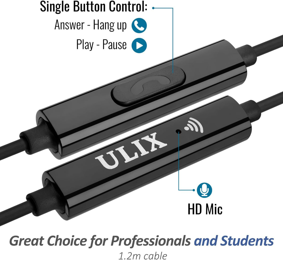 UliX Rider Wired Earbuds in-Ear Headphones, Earphones with Microphone, 5 Years Warranty, with Anti-Tangle Cable, Ear Buds for iPhone, iPad, Samsung, School Students, Kids, Women, Small Ears