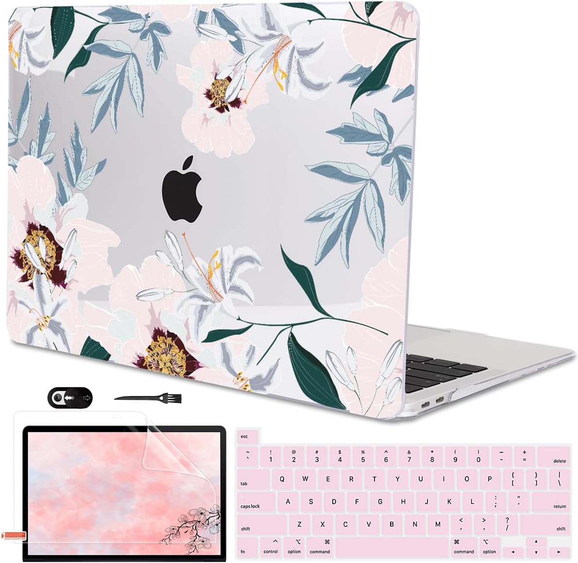 for MacBook Pro 13 Inch Case 2022 2021 2020 Release A2338 M2 M1 A2251 A2289, Plastic Hard Shell Case for MacBook Pro 13.3 inch with Touch Bar & Touch ID, Pink Peonies & Lilies