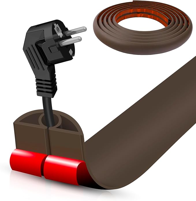 Floor Cord Cover Cable Cavity Self Adhesive Cord Hider Floor 10FT Floor Cable Management Power Cord Protector Floor Electric Cord Covers for Offices, Gym, Exhibitions (CoffeeBrown, 0.78" x 10')