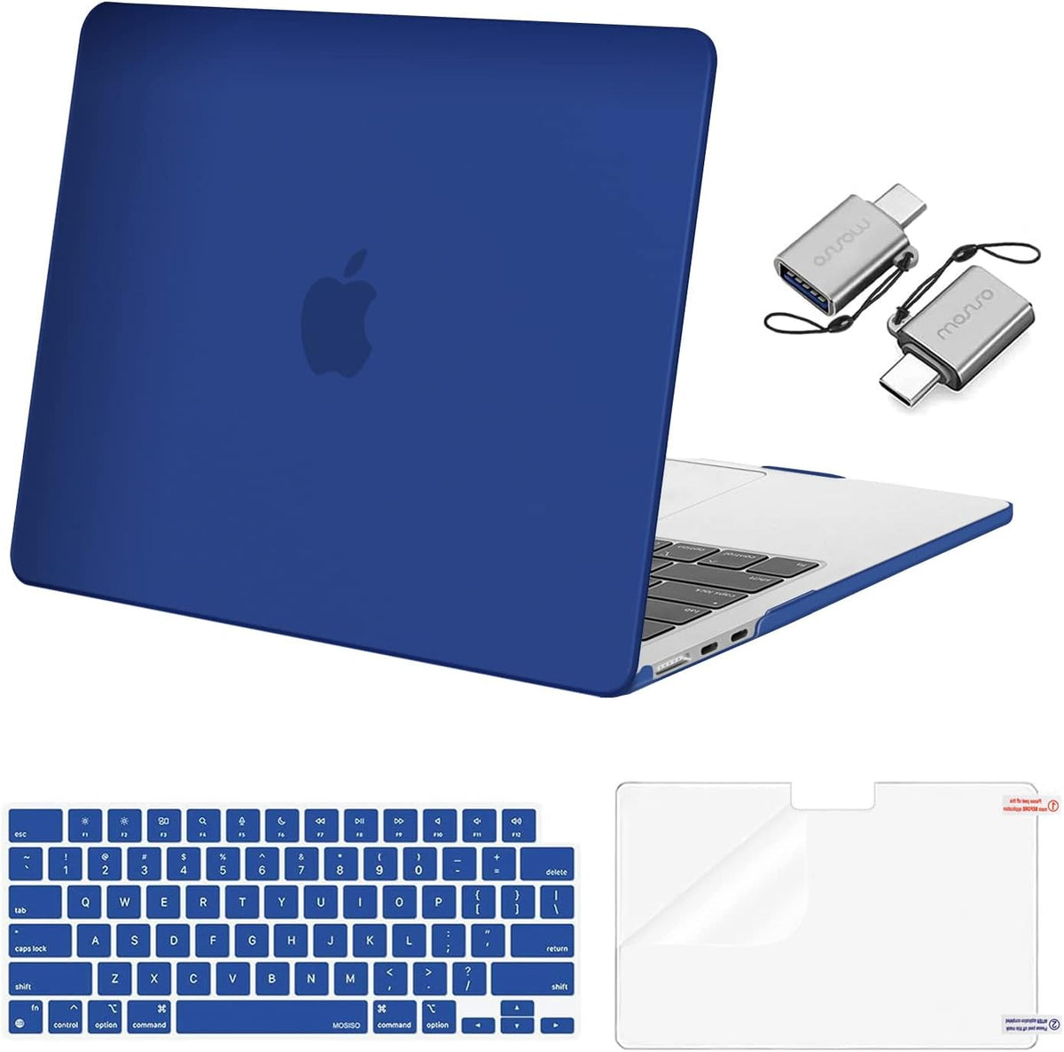 MOSISO Compatible with MacBook Air 13 inch Case 2025 2024 2023 2022 M4 A3240 M3 A3113 M2 A2681, Plastic Hard Shell&Keyboard Cover&Screen Film&Type C for MacBook Air 13.6 inch Case, Royal Blue