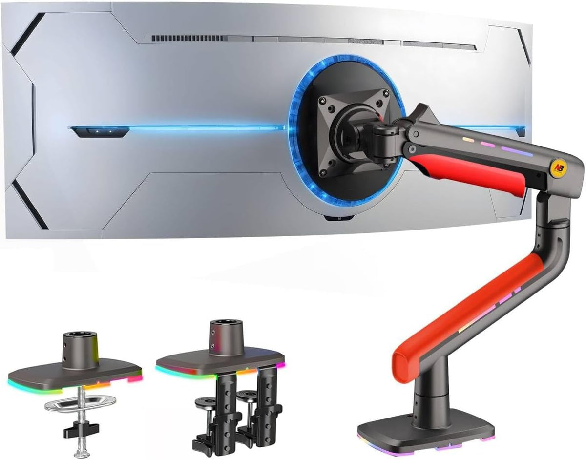 RGB Gaming Monitor-Arm for Flat/Ultrawide/Curved Monitors 32 to 60 inch, Heavy Duty Stand Load up to 20 kg, VESA 75/100 mm Monitor-Mount L50