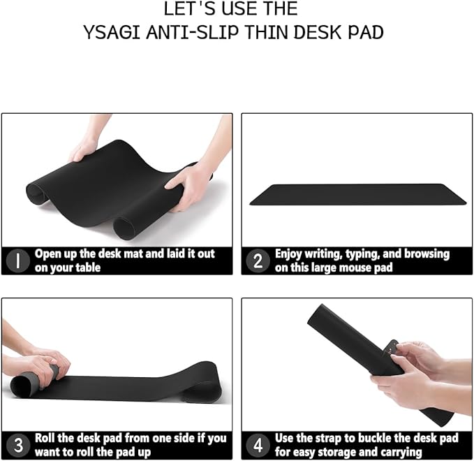 YSAGi Non-Slip Leather Desk Pad, Waterproof Laptop Computer Desk Keyboard Mat, Table Protector Blotter Mat, Large Mouse Pad for Office/Work/Home/Decor(Black, 23.6" x 13.7")