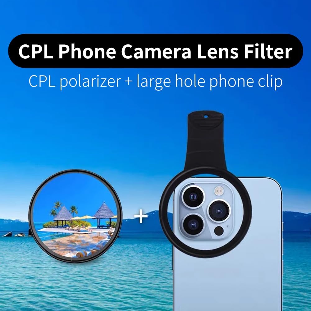 EMVANV 52mm Clip-on CPL Phone Camera Lens Filter, Phone Lens Filter Kit, Universal CPL Filter Compatible with iPhoneSamsung/Android Smartphones(Size:52mm)