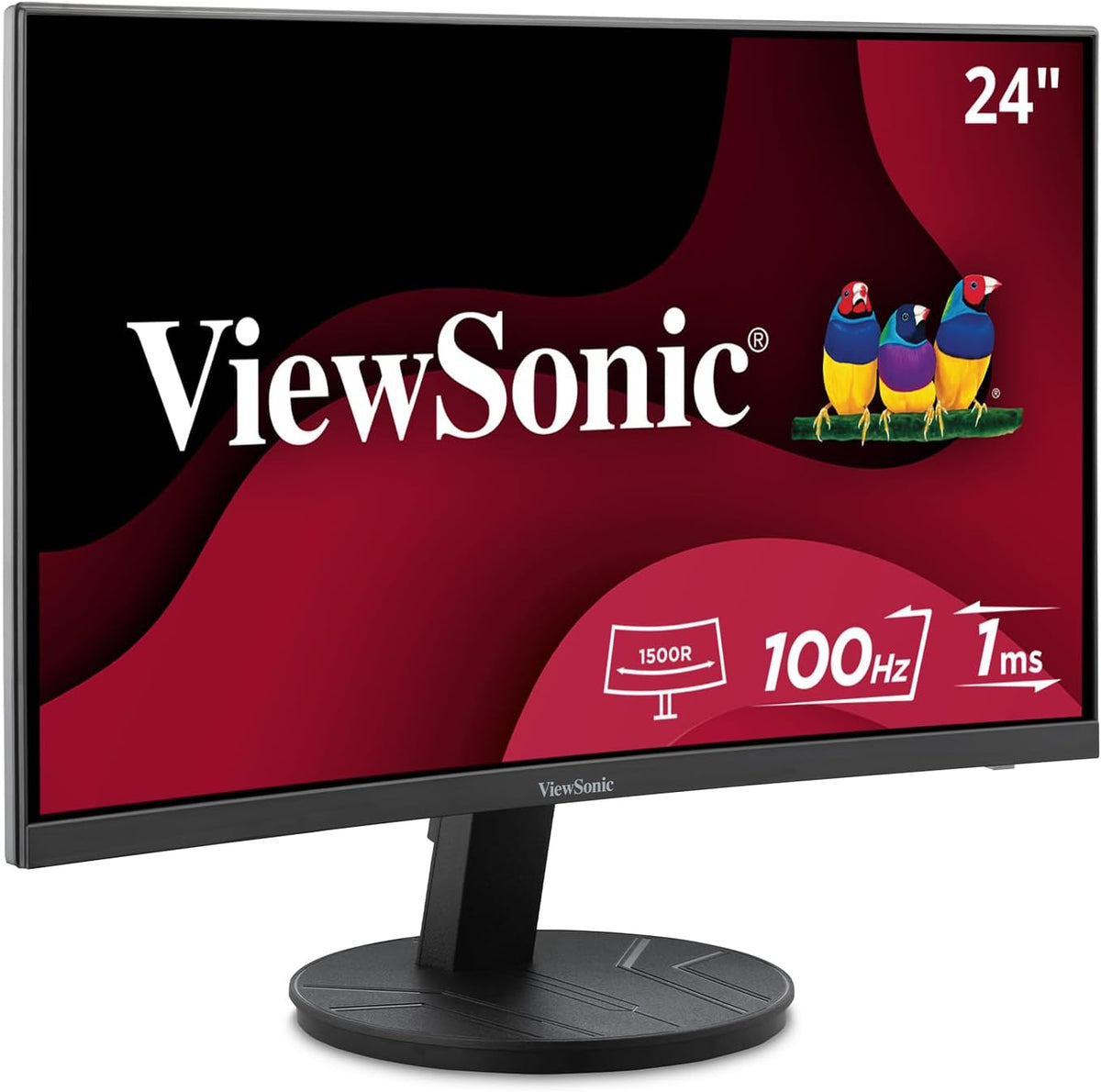 ViewSonic VA2416C 24 Inch Full HD 1080p Frameless Curved Monitor with Variable Refresh Rate, Eye Care, HDMI, and DisplayPort Inputs for Home and Office