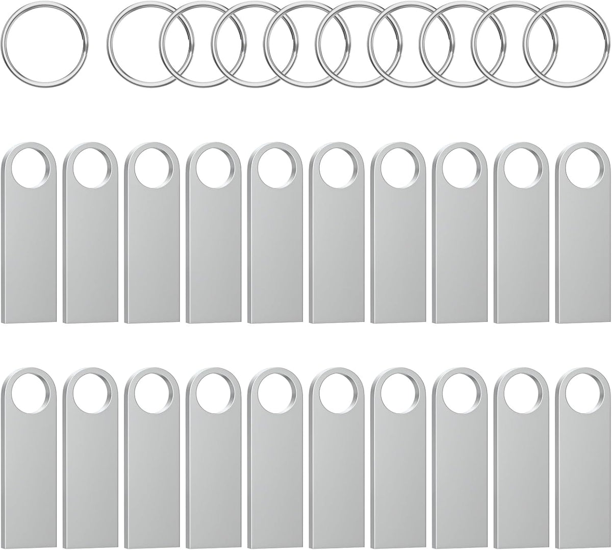 ABLAZE 128MB Flash Drive 20 Pack, Metal USB 2.0 Thumb Drives with Keychains USB Sticks Pendrives (Sliver)