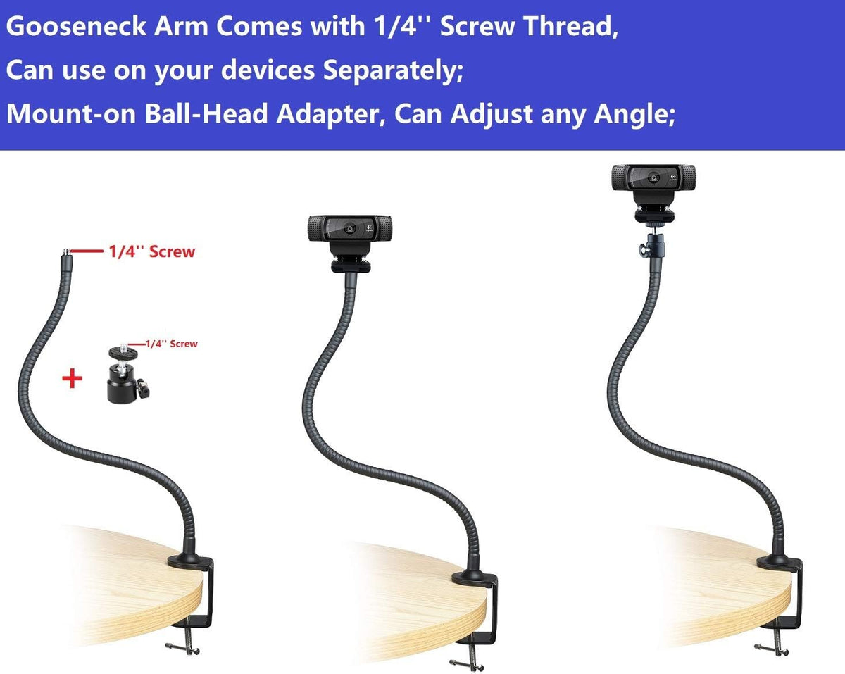 AceTaken C920s C920 C930e C922x C930 C922 C925e C615 25 inches Webcam Mount - Flexible Gooseneck Arm Clamp Stand Tripod