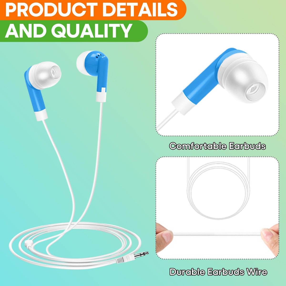 60 Pack 3.5 mm Earbud Bulk Kids Headphone for Classroom School, Wholesale Class Room Students Wired Earphones with Jack