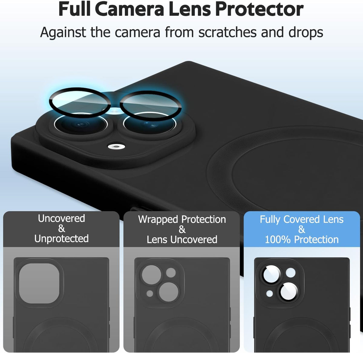 Designed for iPhone 15 Case Compatible with Magsafe Cover Camera Lens Protector Military Grade Protection Shockproof Soft TPU Slim Magnetic Phone Case for iPhone 15 Black