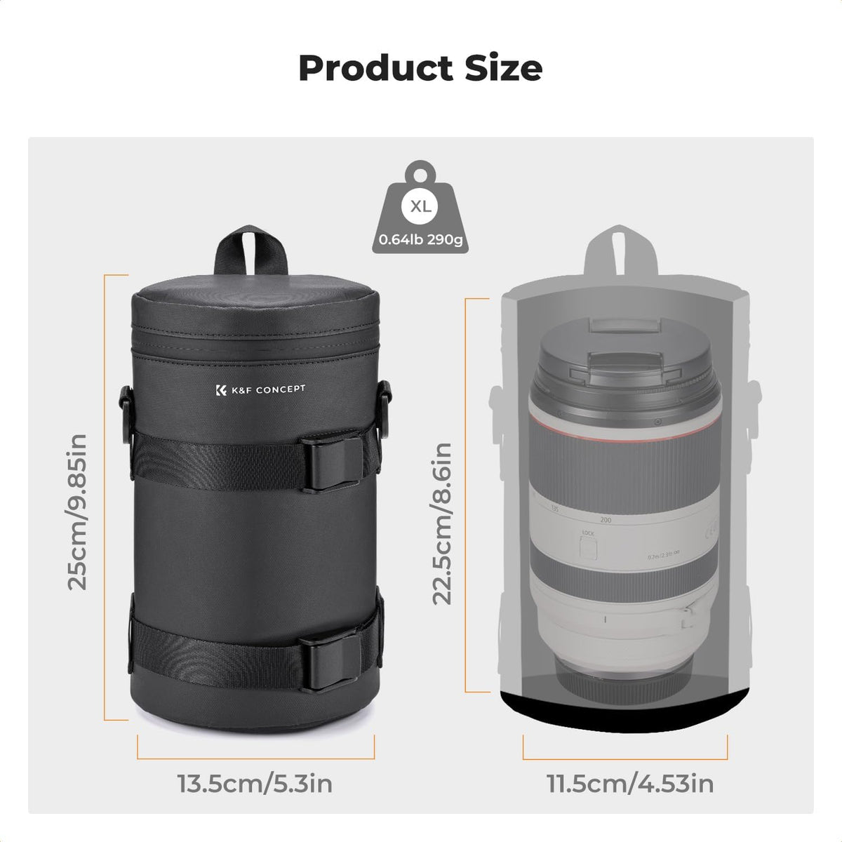 4.53" x8.6" K&F CONCEPT Camera Lens Pouch Case, Waterproof Zipper Lens Protective Bag, Shockproof All-round Camera Lens