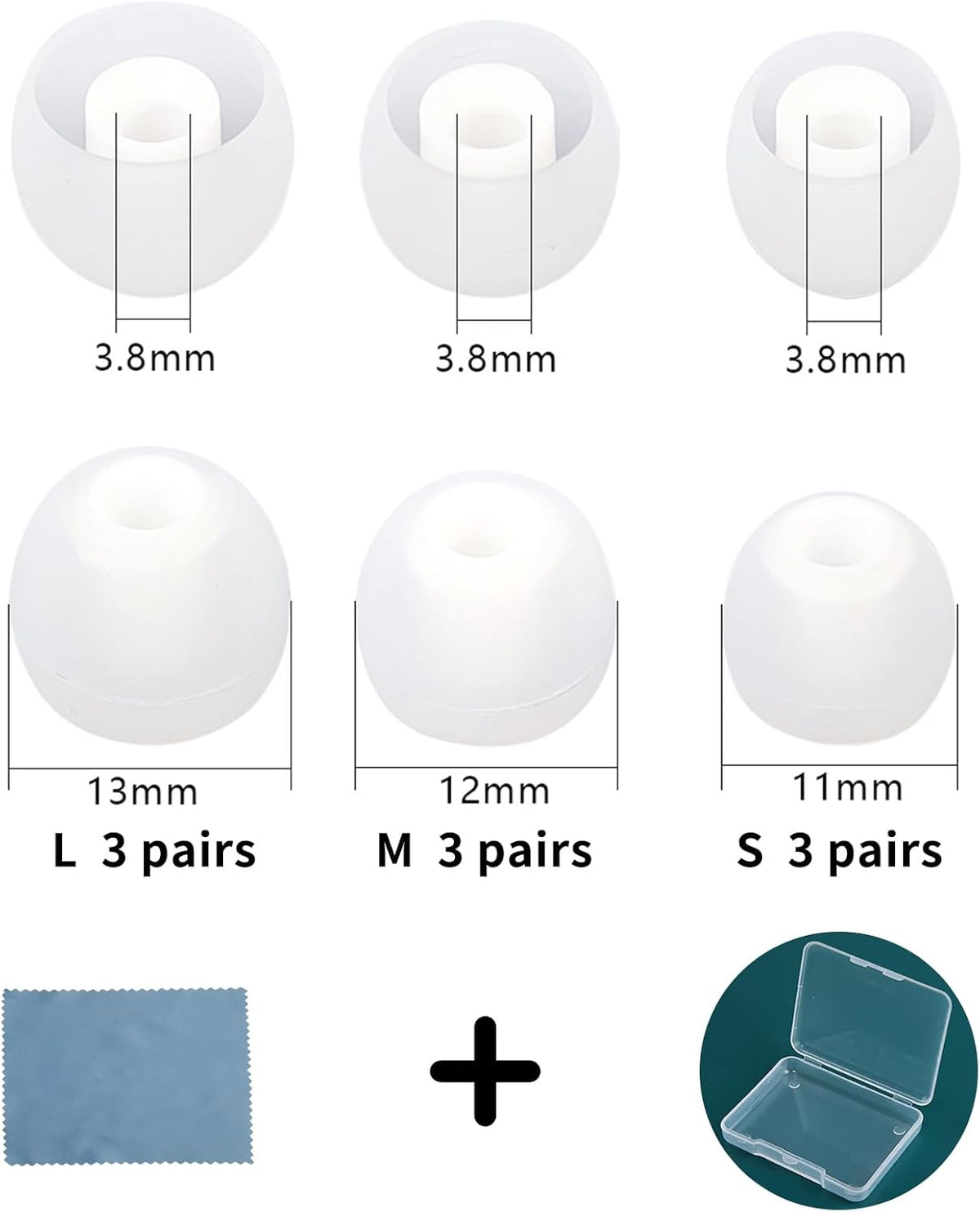 Earbud Replacement Tips Silicone Earbud Tips Fit Most in-Ear Earbuds(Inner Hole 3.8mm -5.1mm) Headphone Ear Bud Covers 9 Pairs S M L
