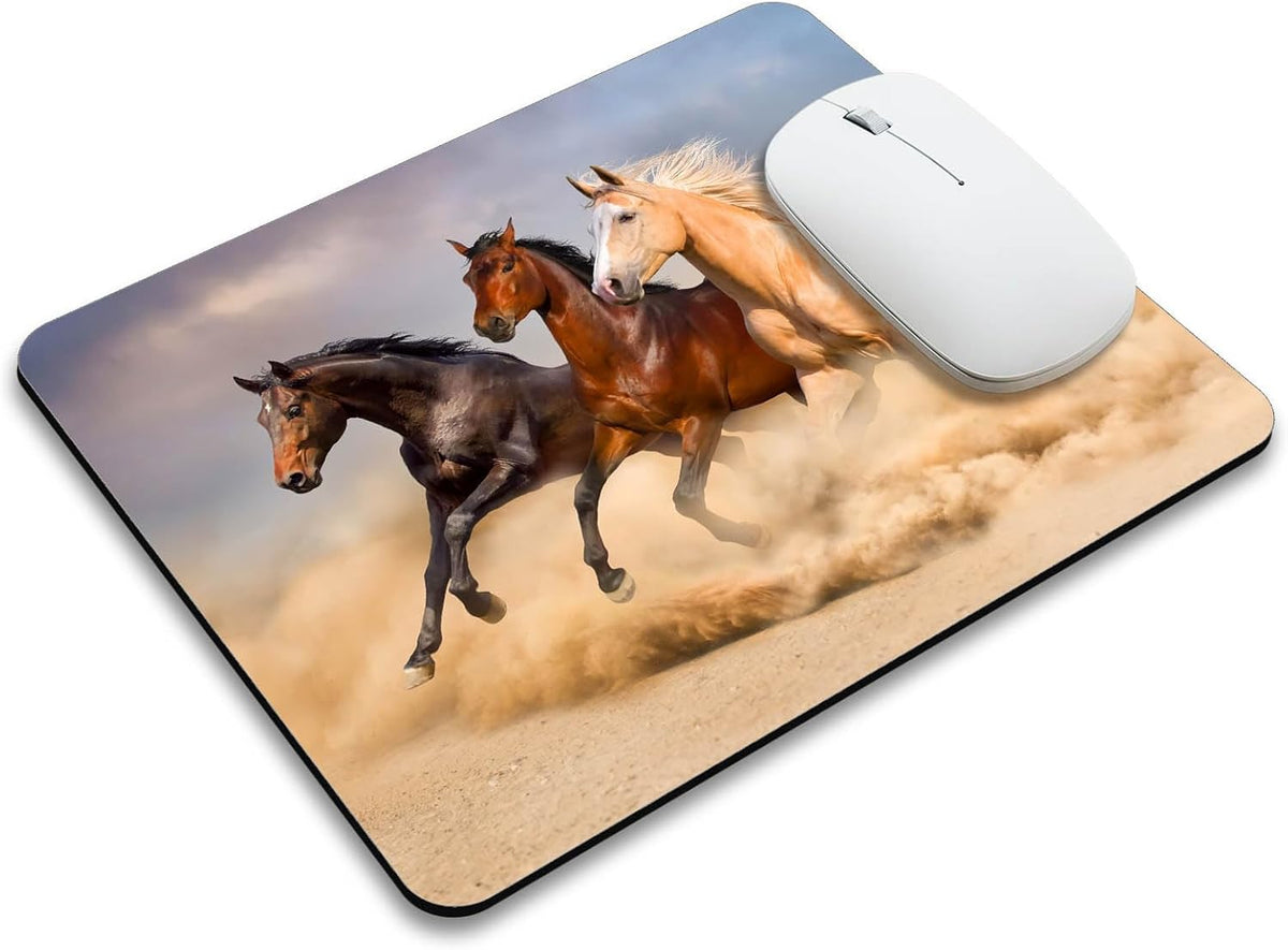 Running Horse in Sand Rectangle Mouse Pad Mat Non-Slip Rubber Base Mousepad for Office Laptop