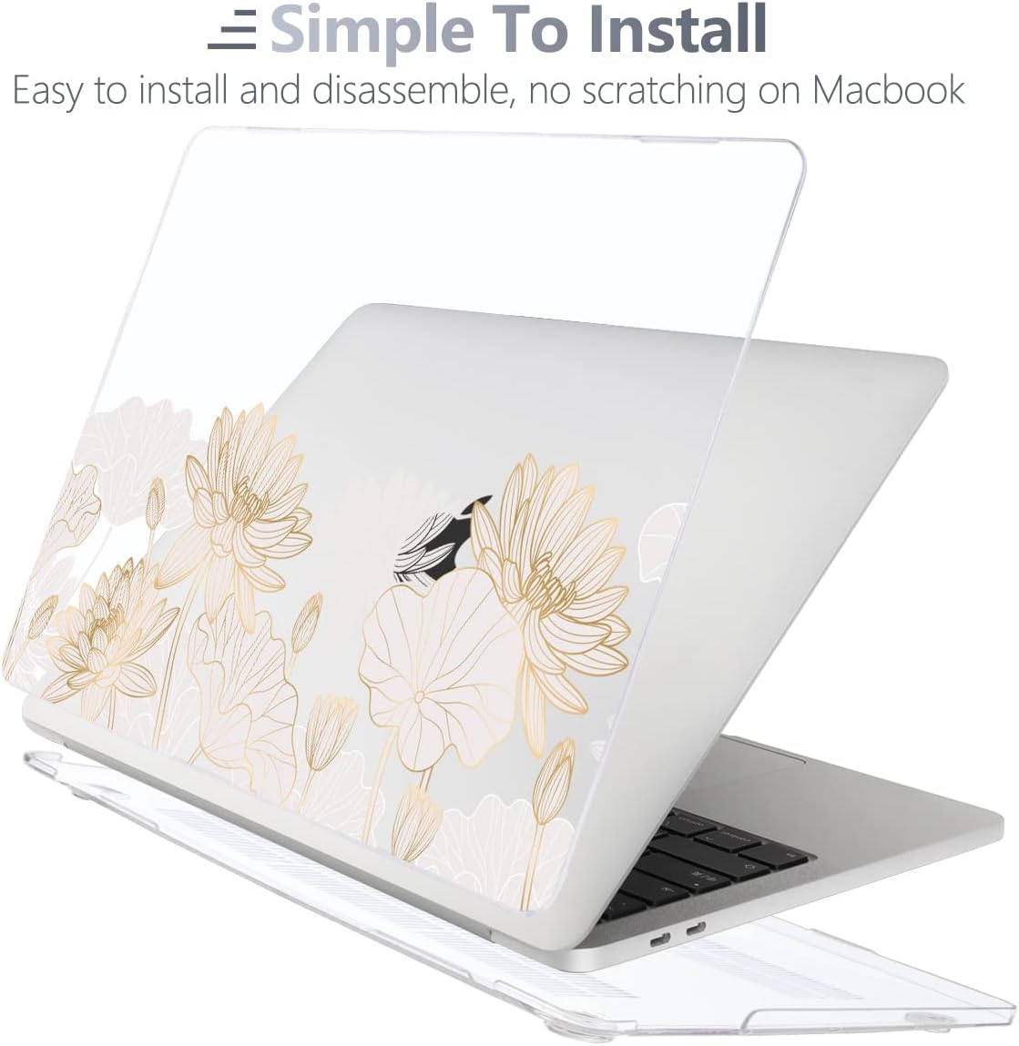 Batianda Design Case for M1 MacBook Air 13 Inch Model A2337 A2179 A1932 2021 2020 2019 Release,3D Painted Hard Shell with Keyboard Cover & Screen Protector, Golden Lotus