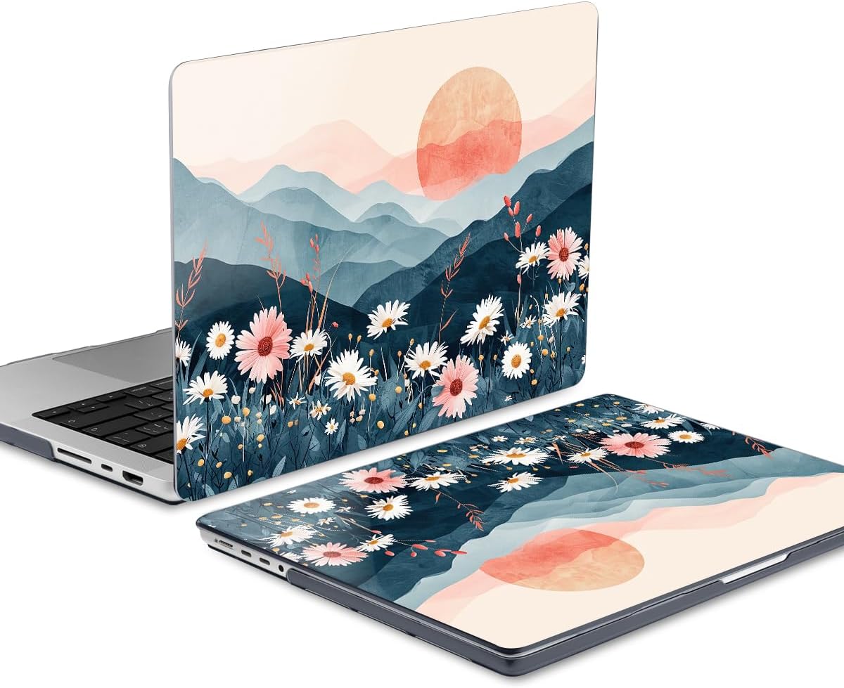 DONGKE for M4 MacBook Pro 16 Inch Case 2024 2023 2021 A3403 A3186 M3 A2991 M2 A2780 M1 A2485 Pro/Max Chip, Plastic Hard Shell Case & Keyboard Cover for Mac Pro 16 with Touch ID, Sun & Daisies